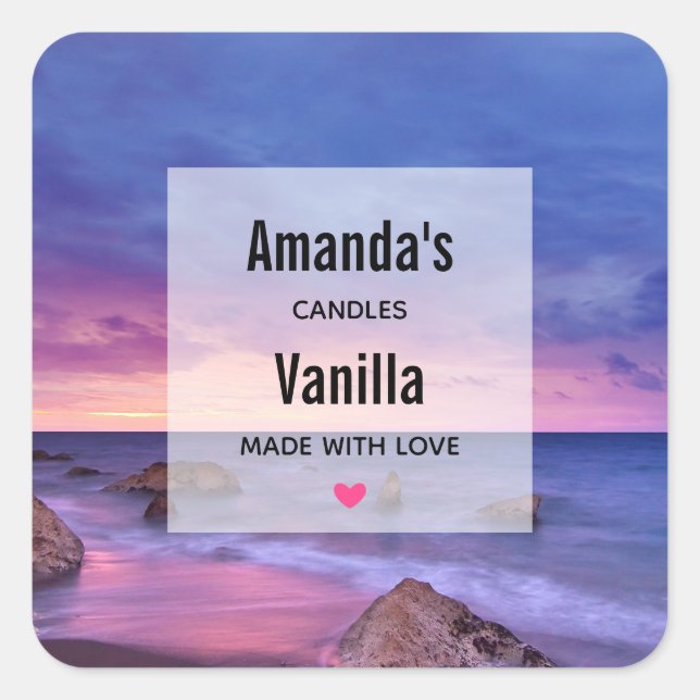 Pegatina Cuadrada Hermoso Sunset Coastal Photo Candle Business (Anverso)
