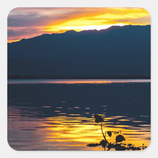 Pegatina Cuadrada Hermoso Sunset Escenario Paisaje Fotográfico Arte (Anverso)