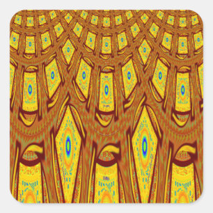 Pegatina Cuadrada Hermoso vector de impresión tribal africano dorado