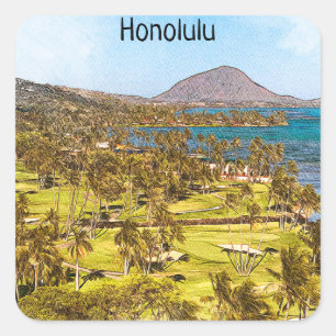 Pegatina Cuadrada Hermoso viaje Honolulu Oahu por el paisaje
