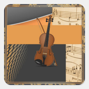 Pegatina Cuadrada Hermoso violín musical abstracto