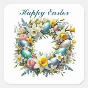 Pegatina Cuadrada Hermoso wreath de Feliz Pascua