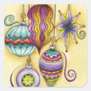 Pegatina Cuadrada Hermosos adornos navideños de colores de vidrio