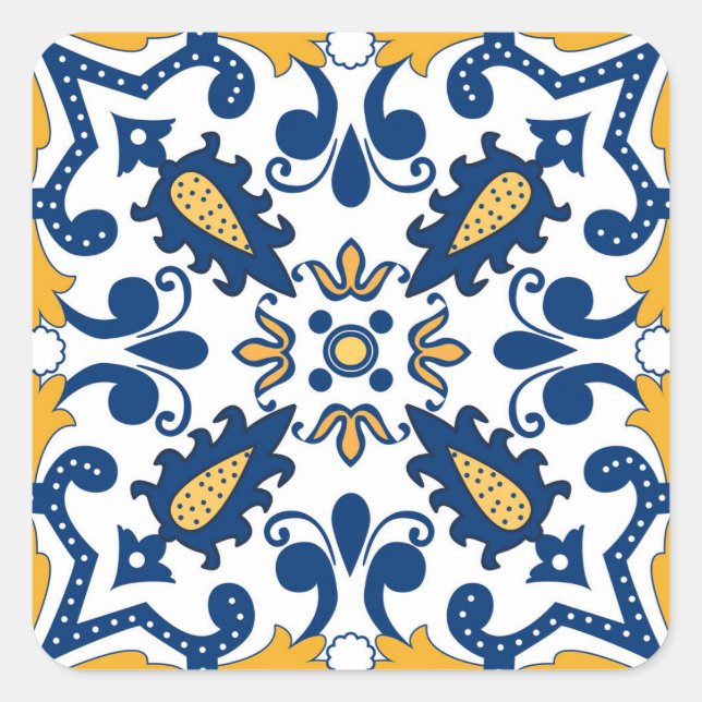 Pegatina Cuadrada 💙 💛 Hermosos Azulejos azules y amarillos, (Anverso)