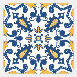 Pegatina Cuadrada 💙 💛 Hermosos Azulejos azules y amarillos,