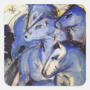 Pegatina Cuadrada Hermosos caballos - Franz Marc - El piloto azul