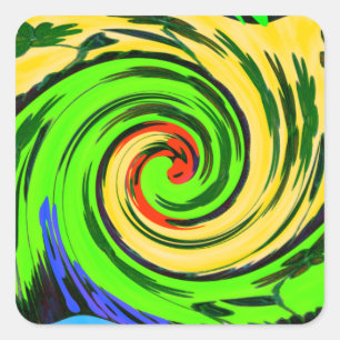 Pegatina Cuadrada Hermosos colores florales de olas onduladas en ver