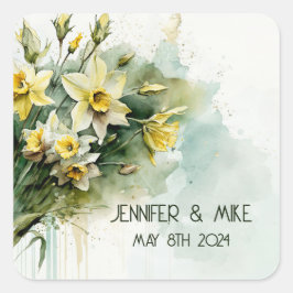Pegatina Cuadrada Hermosos daffodis de agua amarilla