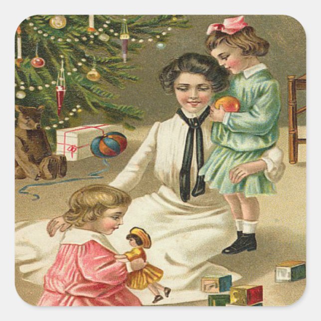 Pegatina Cuadrada Hermosos Navidades de la familia victoriana de épo (Anverso)