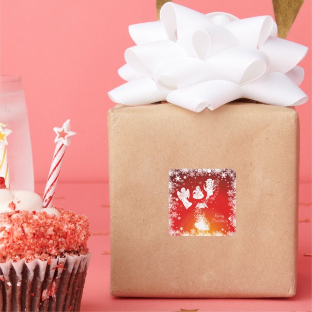 Pegatina Cuadrada Hermosos Navidades voladores Ángeles-Nieve blanca- (Fiesta)