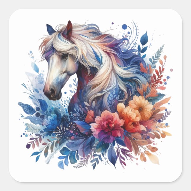 Pegatina Cuadrada Hermosos Pegatinas de caballos (Anverso)