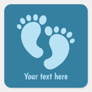Pegatina Cuadrada Hermosos pies de bebé niño azul añade mensaje 