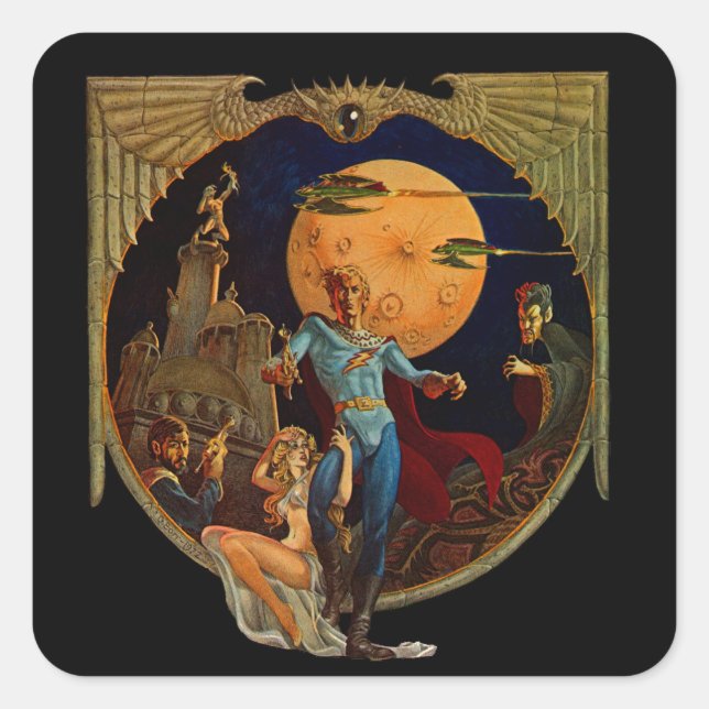 Pegatina Cuadrada Héroe de Ciencia Ficción (Anverso)