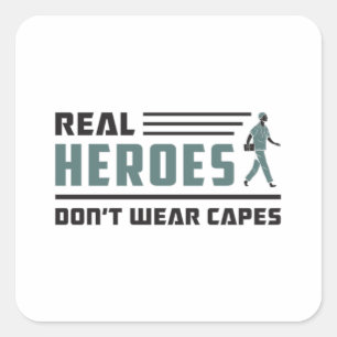 Pegatina Cuadrada Héroes reales Ambulancia paramédica EMT EMS Funny