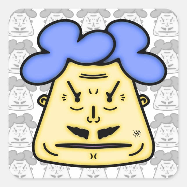 Pegatina Cuadrada Herr Mustache cara personalizado v2-1 (Anverso)