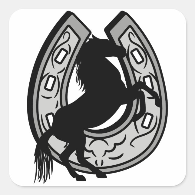 Pegatina Cuadrada Herradura y caballo (Anverso)