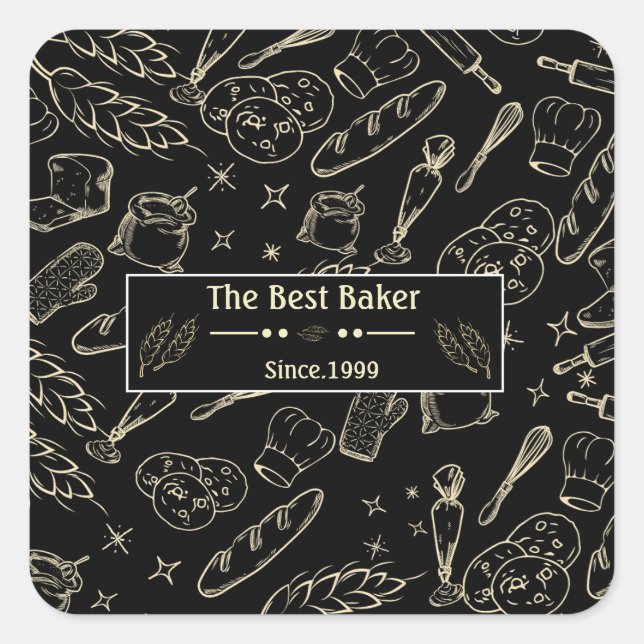 Pegatina Cuadrada herramientas de cocción y panadería de cocina blan (Anverso)