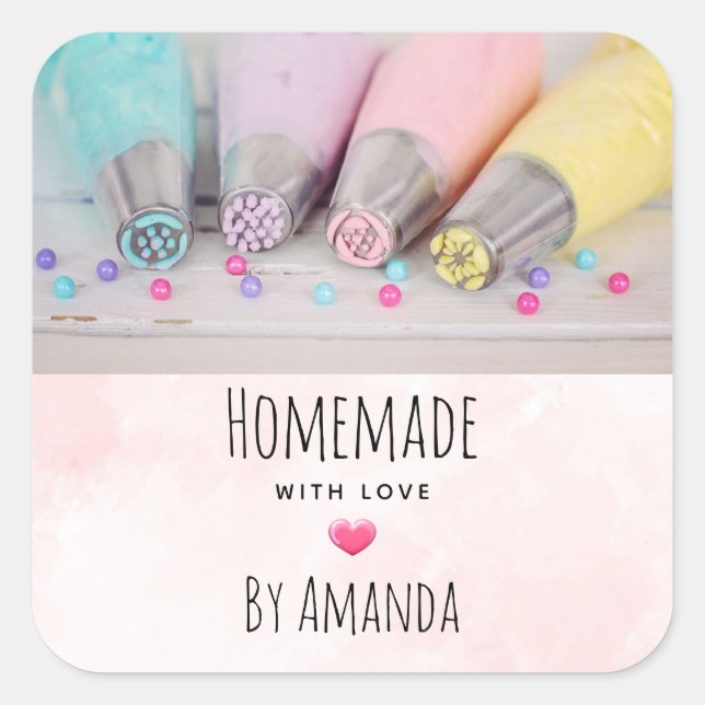 Pegatina Cuadrada Herramientas de decoración de pasteles caseros con (Anverso)