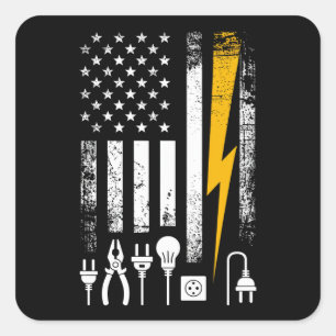 Pegatina Cuadrada Herramientas de electricista liniero de bandera am