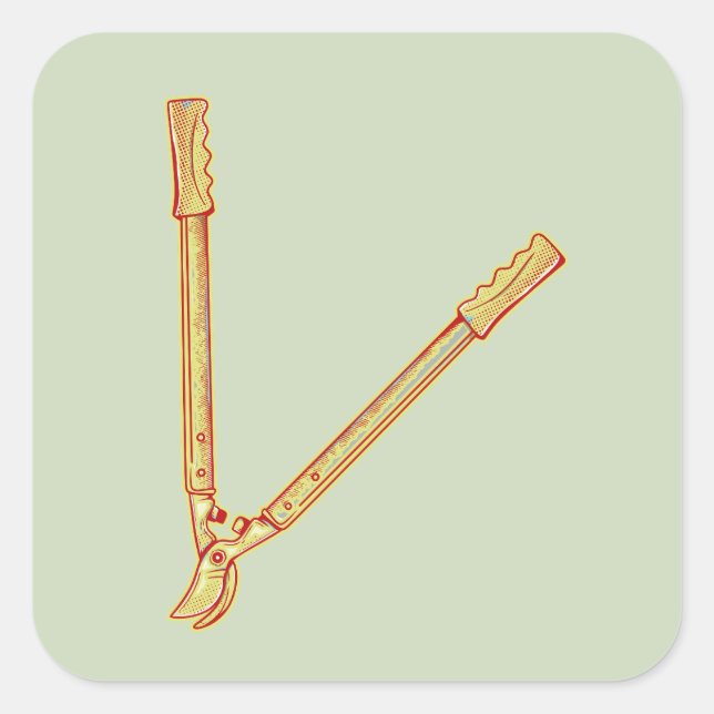 Pegatina Cuadrada Herramientas de jardinería Loppers (Anverso)