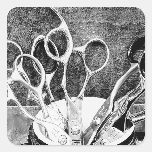 Pegatina Cuadrada Herramientas del comercio - Pegatinas de Hair Styl (Anverso)