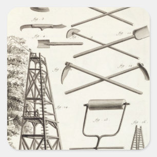 Pegatina Cuadrada Herramientas que cultivan un huerto y una