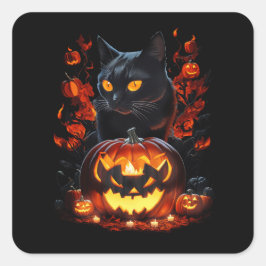 Pegatina Cuadrada Hex, la camiseta de gato negro de Halloween