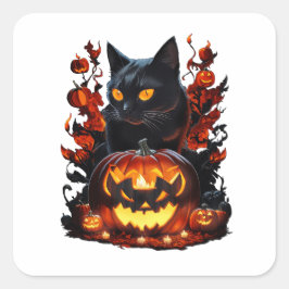 Pegatina Cuadrada Hex, la camiseta de gato negro de Halloween