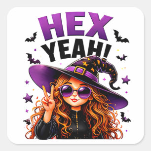 Pegatina Cuadrada Hex Yeah Bruja Divertida Halloween Magia Frase