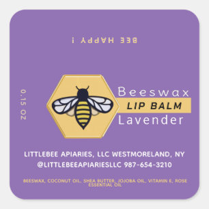 Pegatina Cuadrada HEXAGON Beeswax Lavender LIP BALM con BEE
