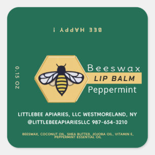 Pegatina Cuadrada HEXAGON Beeswax Peppermint LIP BALM con BEE