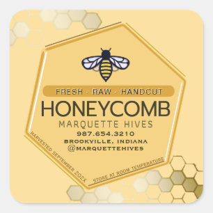 Pegatina Cuadrada Hexágono moderno 3D amarillo estilizado Bee Honeyc