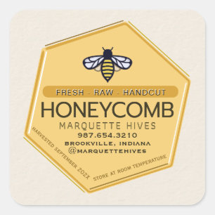 Pegatina Cuadrada Hexágono moderno 3D amarillo estilizado Bee Honeyc
