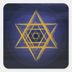 Pegatina Cuadrada Hexagrama en símbolo geométrico sagrado de oro y a