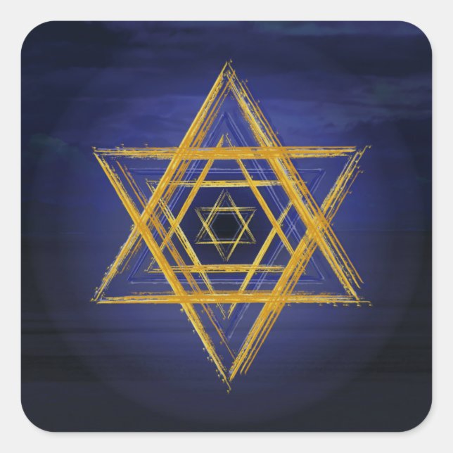 Pegatina Cuadrada Hexagrama en símbolo geométrico sagrado de oro y a (Anverso)