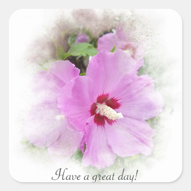 Pegatina Cuadrada hibisco rosa (Anverso)