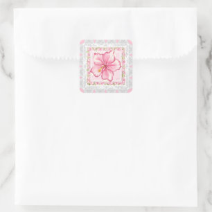 Pegatina Cuadrada Hibiscus & lace PINK