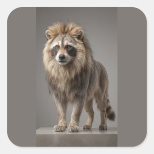 Pegatina Cuadrada Híbrido de León Mapache – Majestad Salvaje del Bos
