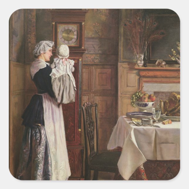 Pegatina Cuadrada Hickory, Dickory, Dock (Anverso)