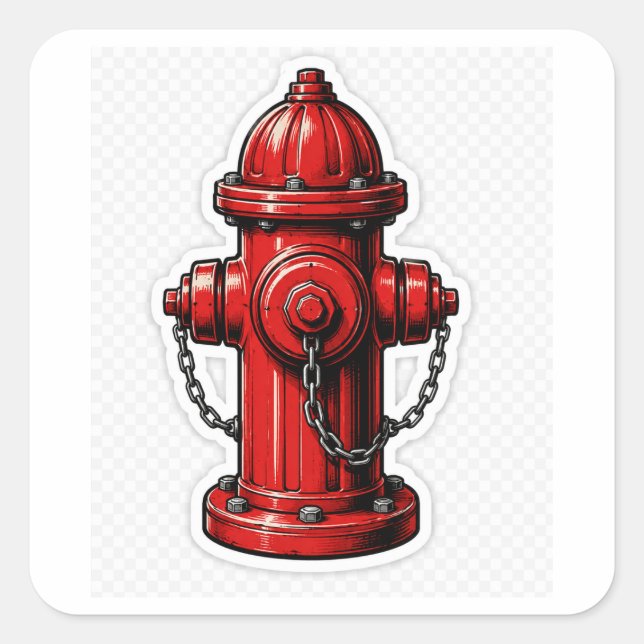 Pegatina Cuadrada Hidrante de fuego rojo (Anverso)