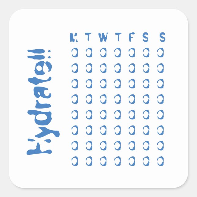 Pegatina Cuadrada Hidrato: rastreador semanal de la ingesta de agua (Anverso)