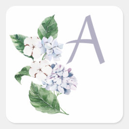 Pegatina Cuadrada HIDROANGEA de primavera con carta personalizable