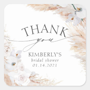 Pegatina Cuadrada Hierba de las Pampas y Orquídea Blanca Tropical