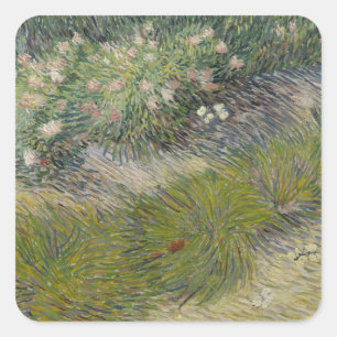 Pegatina Cuadrada Hierba y mariposas por Vincent van Gogh