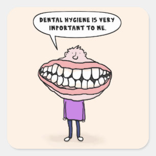 Pegatina Cuadrada Higiene dental hombre de boca grande, Pegatinas di