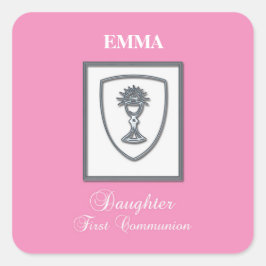 Pegatina Cuadrada Hija, primer cáliz plateado de comunión