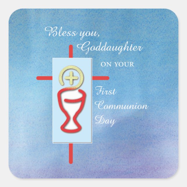 Pegatina Cuadrada Hija, Primera Santa Comunión, Turquesa (Anverso)