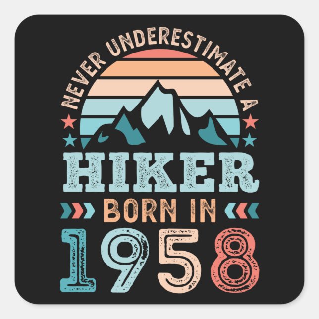 Pegatina Cuadrada Hiker nacido en 1958 70th Birthday Hiking Retro Gi (Anverso)