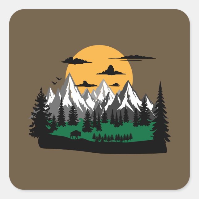 Pegatina Cuadrada hiking and camping in mountains graphic (Anverso)