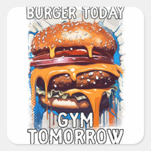 Pegatina Cuadrada Hilarious BURGER Cita Vintage Retro Ilustracion